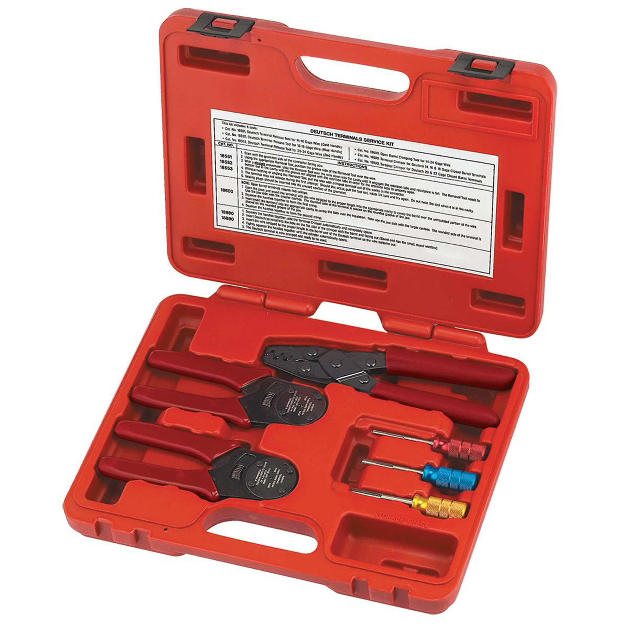 SG Tool Aid Deutsch Terminal Service Kit — Crimps Open and Closed Barrel Terminals, Color-Coded Handles, Model# SGT18650